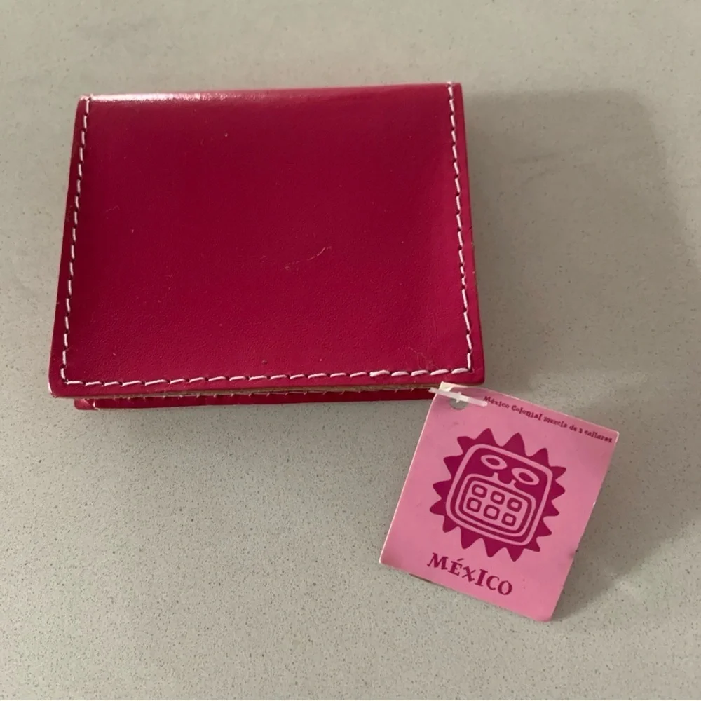 NWT Pink Leather Coin Purse with White Stitching Made in Mexico